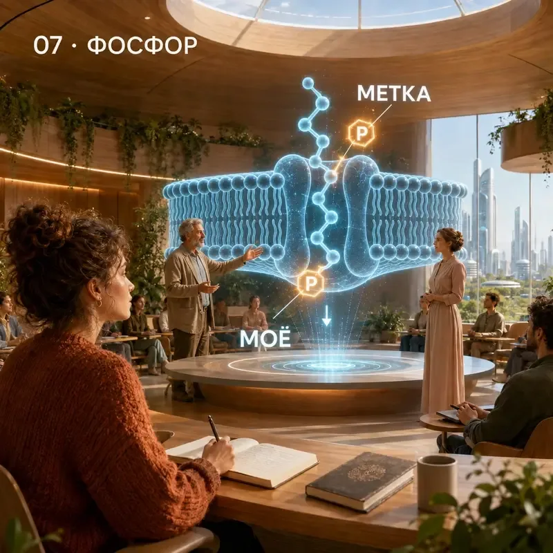 Молекула фосфата ставит метку на белке — момент включения функции в клетке