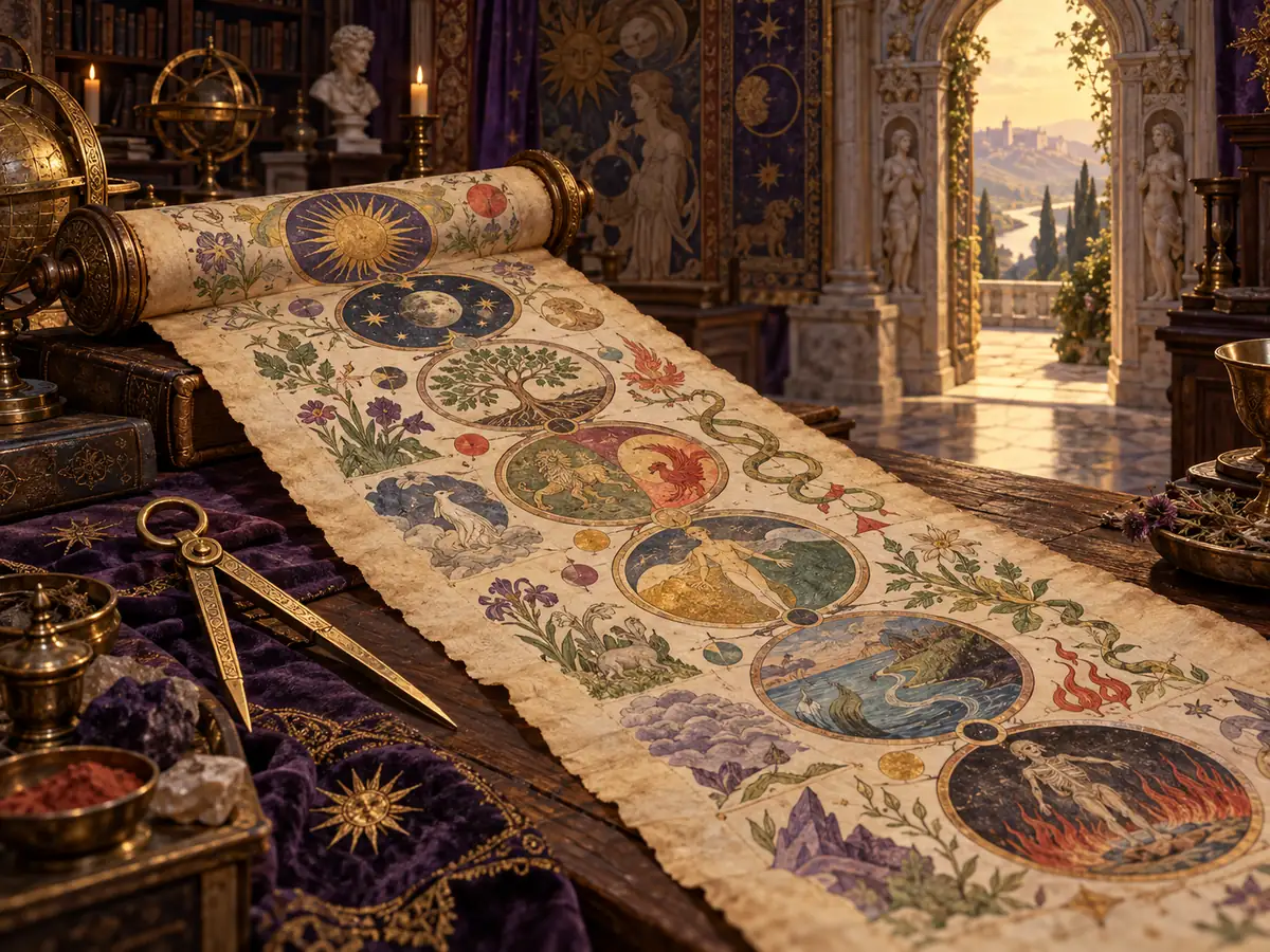 Свиток Рипли: художественная иллюстрация длинного свитка в историческом кабинете.